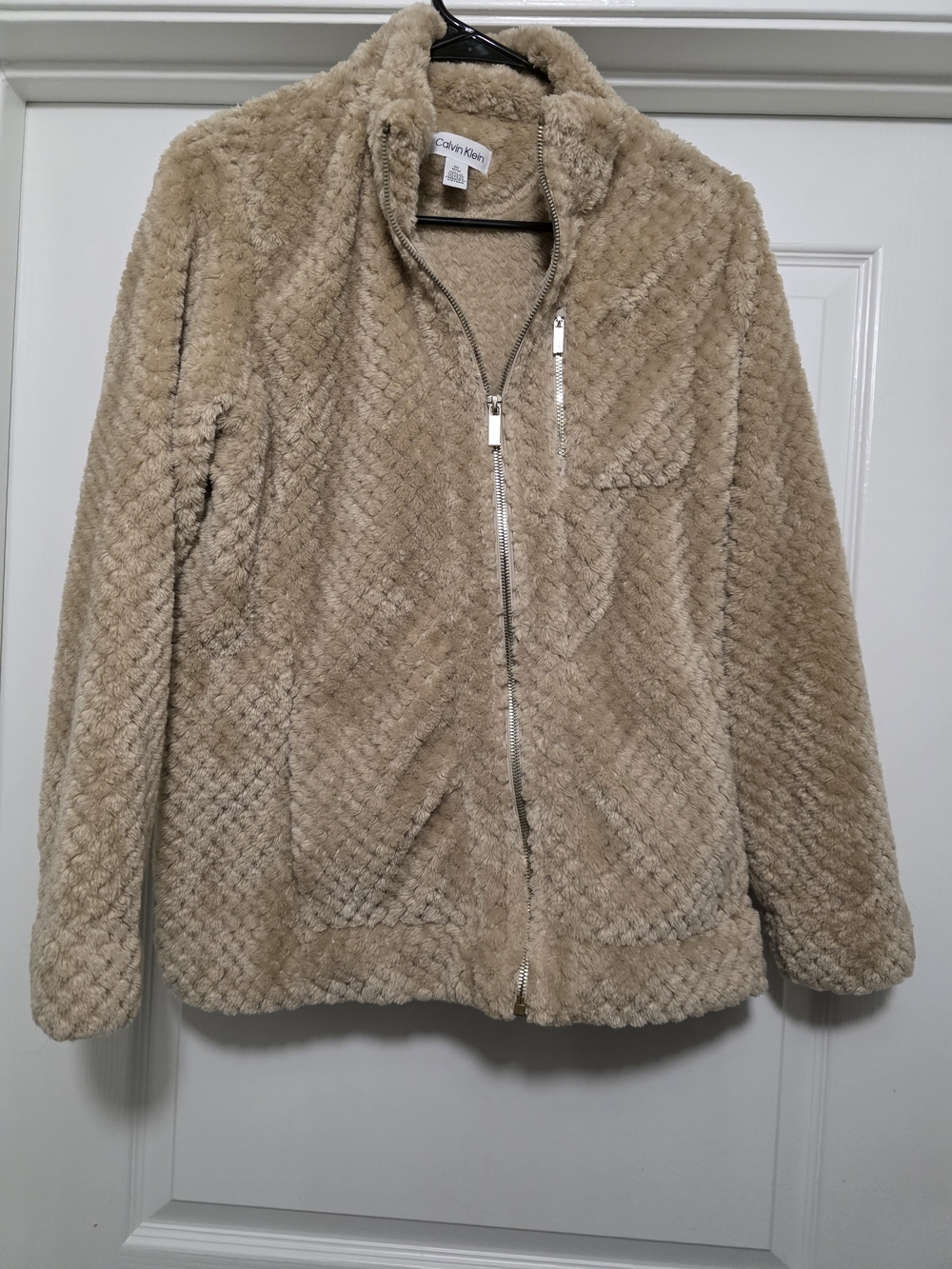 Calvin Klein Women's Teddy Faux Fur Zip Jacket in Beige